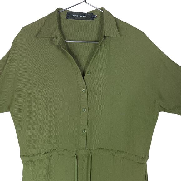 CodeXMode Romper Size Medium Olive Green Pull on Short Sleeve Button Up Pockets - Picture 4 of 12
